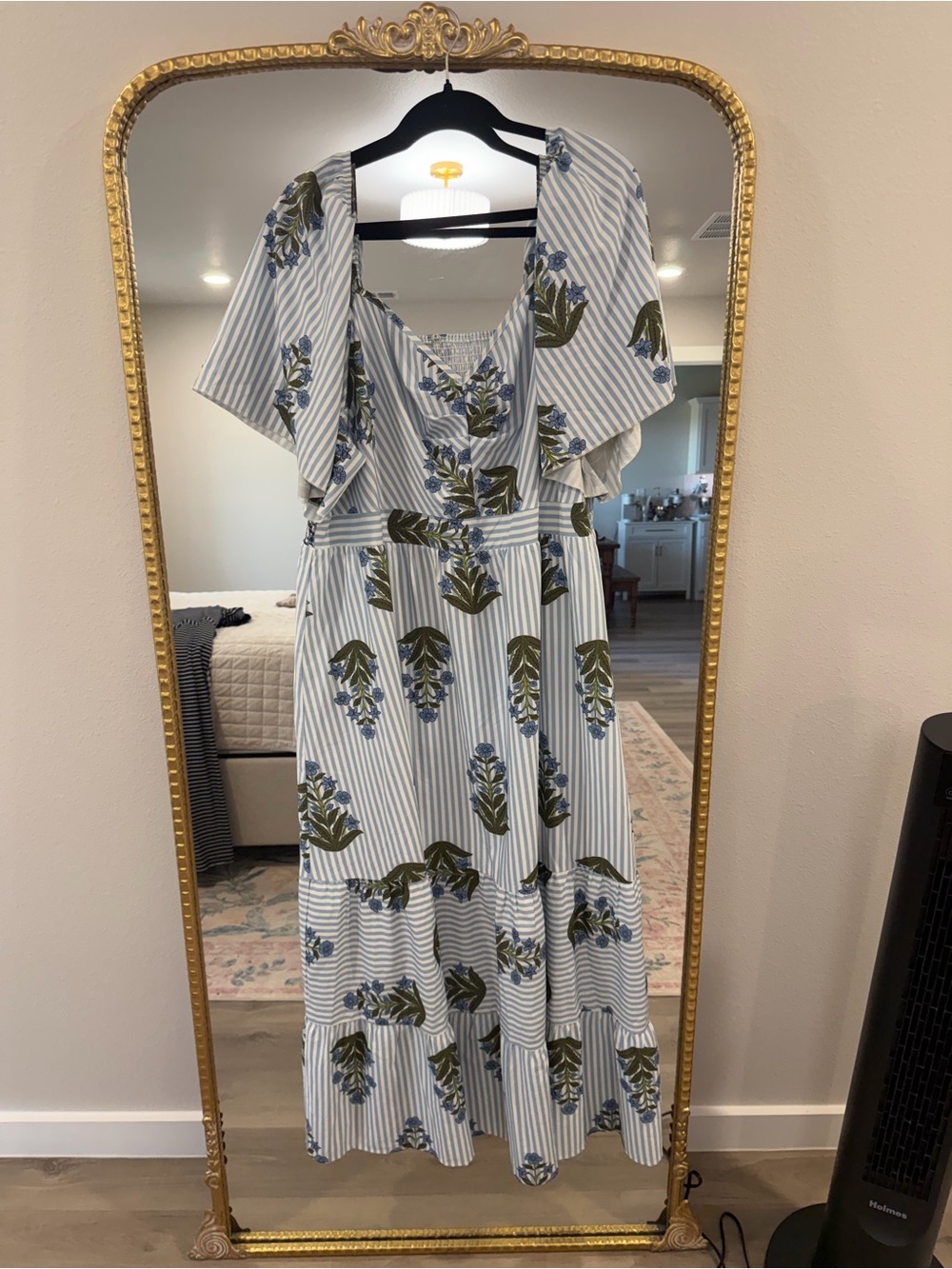 SHEIN Blue & White Striped Floral Maxi Dress